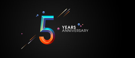 5 years anniversary vector icon, symbol. Graphic background or card with neon number for 5th anniversary birthday celebrationのイラスト素材