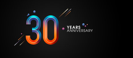 30 years anniversary vector icon, symbol. Graphic background or card with neon number for 30th anniversary birthday celebrationのイラスト素材