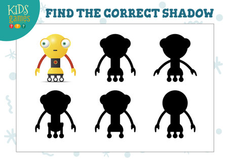 Find the correct shadow for cute cartoon humanoid robot educational preschool kids mini gameのイラスト素材