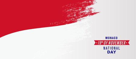 Monaco happy national day greeting card, banner vector illustration. Monacan holiday 19th of November design element with distressed flagのイラスト素材