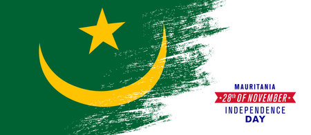 Mauritania happy independence day greeting card, banner vector illustration. Mauritanian national holiday 28th of November design element with distressed flagのイラスト素材