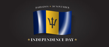 Barbados happy independence day greeting card, banner with template text vector illustration. Barbadian memorial holiday 30th of November design element with flag with tridentのイラスト素材