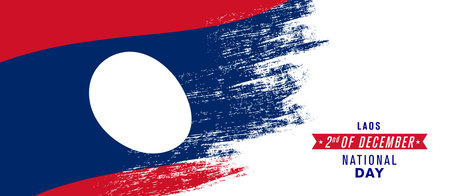 Laos happy national day greeting card, banner vector illustration. Laotian holiday 2nd of December design element with distressed flagのイラスト素材