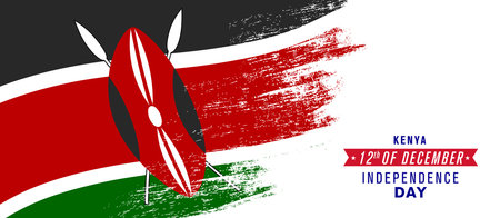 Kenya happy independence day greeting card, banner vector illustration. Kenyan national holiday 12th of December design element with distressed flagのイラスト素材