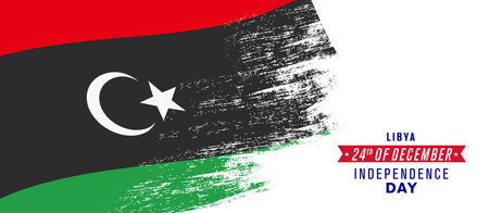 Libya happy independence day greeting card, banner vector illustration. Libyan national holiday 24th of December design element with distressed flagのイラスト素材