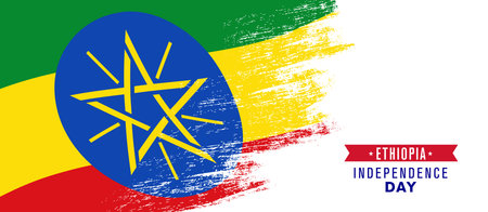 Ethiopia happy independence day greeting card, banner vector illustration. Ethiopian national holiday design element with distressed flagのイラスト素材