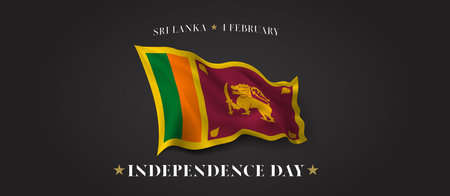 Sri Lanka independence day vector banner, greeting card. Sri Lankan wavy flag in 4th of February patriotic holiday horizontal design with realistic flagのイラスト素材