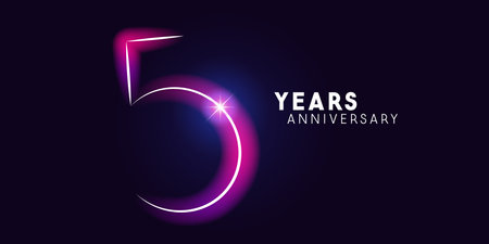 5 years anniversary vector logo, icon. Graphic symbol with neon 5th anniversary greeting cardのイラスト素材