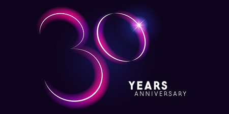 30 years anniversary vector logo, icon. Graphic symbol with neon 30th anniversary greeting cardのイラスト素材