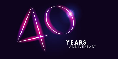 40 years anniversary vector logo, icon. Graphic symbol with neon 40th anniversary greeting cardのイラスト素材