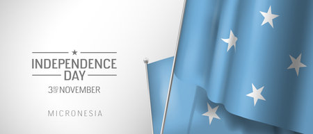 Micronesia happy independence day greeting card, banner vector illustration. Micronesian national holiday 3rd of November design element with 3D flagのイラスト素材