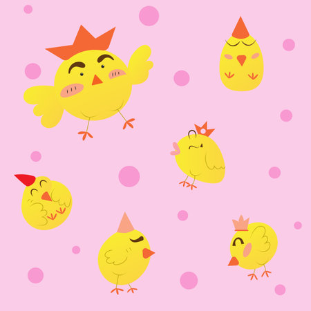 cute cartoon chickens, illustrationのイラスト素材