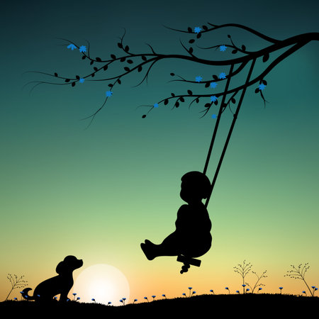 Vector illustrations, child playing the swingsのイラスト素材