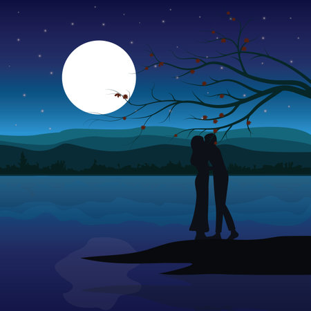 Romance Under the Moon, Vector illustrationsのイラスト素材
