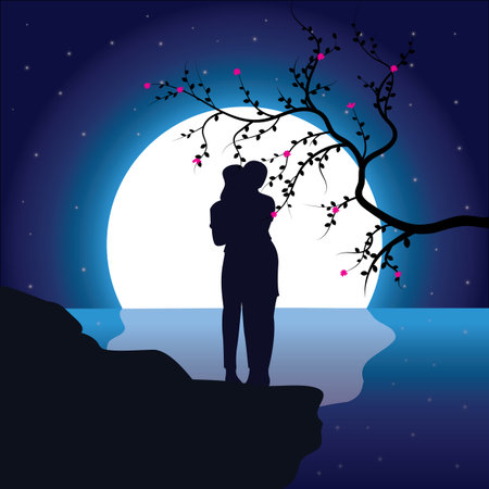 Romance Under the Moon, Vector illustrationsのイラスト素材