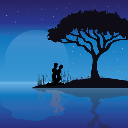 Romance Under the Moon, Vector illustrationsのイラスト素材
