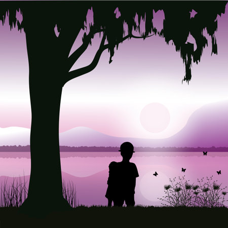 Teach children to watch the sunset , illustrationsのイラスト素材