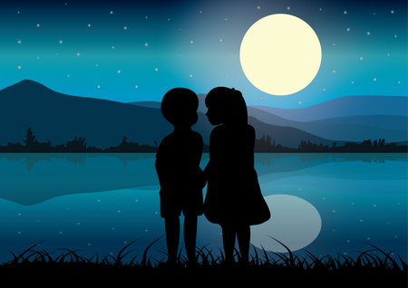 the love under the moonlight, Vector illustrationsのイラスト素材