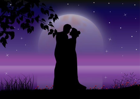 the love under the moonlight, Vector illustrationsのイラスト素材