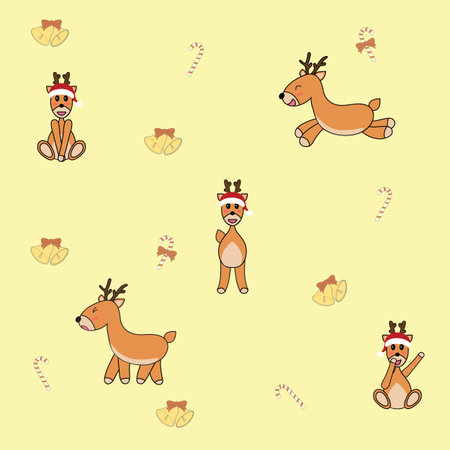 Cartoon Christmas deer  seamless pattern, vector illustrationのイラスト素材