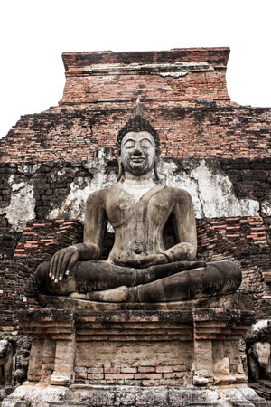 Statue of Buddha at Wat Mahathat in Sukhothai Thailand の写真素材