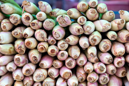 stack of lemongrass on the Marketの写真素材