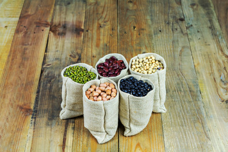Beans on vintage wooden boards still lifeの写真素材