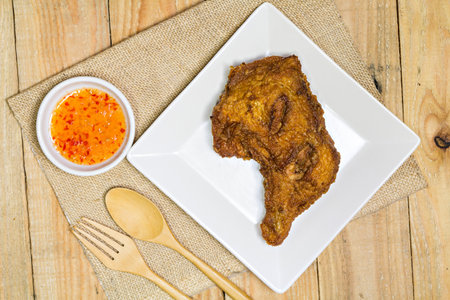 Deep fried chicken on a plateの写真素材