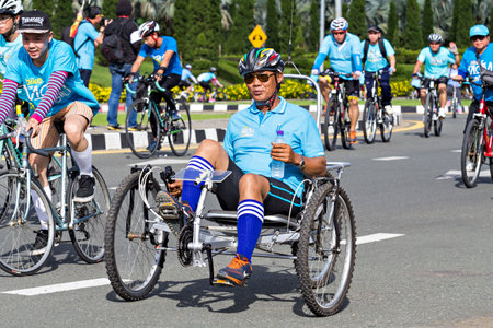 Chianh mai, Thailand - August 16, 2015: Old cyclist in prepared Bike for mom, event show respected...