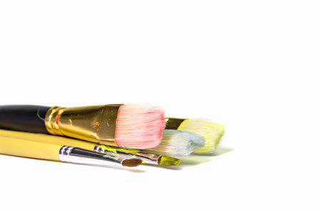 Used paintbrush on white backgroundの写真素材