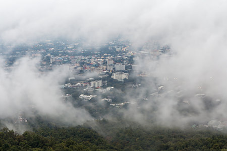City in fog. Chiang mai, Thailandの写真素材