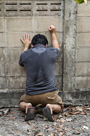 Back view of a man had depression and sadness
