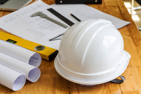 helmet and etc. on blueprint, architectural concept