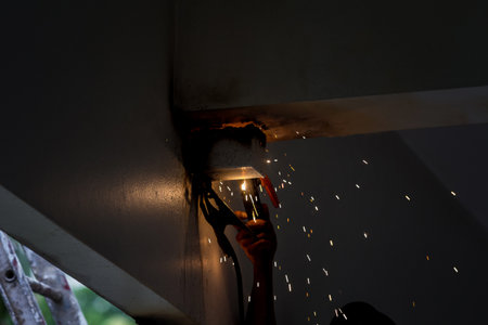 Metal cutting with a gas burner and many sparks