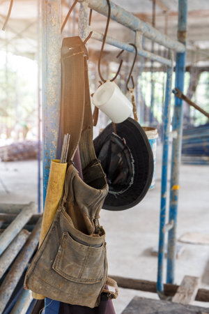 Tool Bag hang on scaffold in construction siteの写真素材