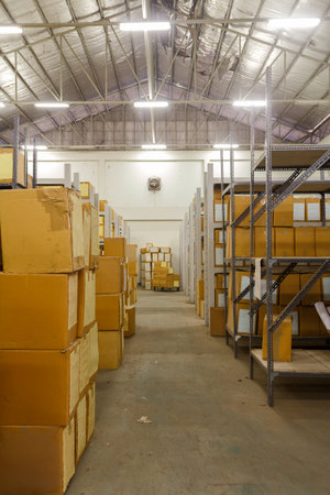 Cardboards box with products in the warehouse