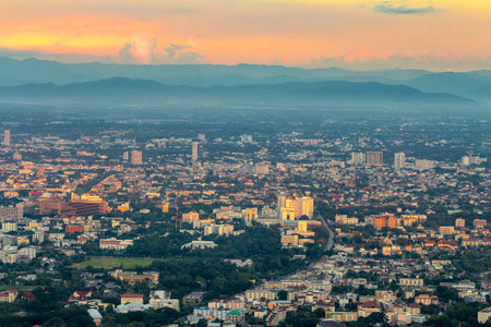 Cityscape of Chiang mai city, Thailand from the view pointの写真素材