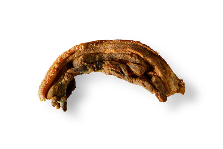 Top view of Fried partly sliced streaky pork belly baconの写真素材