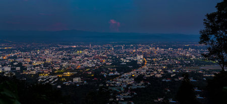 Panorama shot of Chiang mai city, Thailand from the view point. Cityscape viewの写真素材