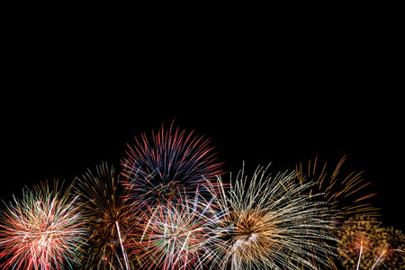 Colorful firework on the night sky. New Year celebration fireworks. Abstract firework isolated on...