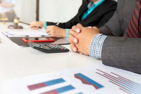 Businessman and lawyer having team meeting with the client.Concepts of law, advice, legal services.