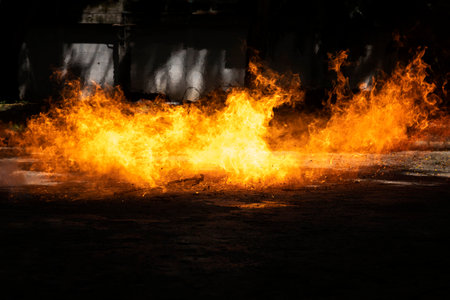 Demonstrate the pressure from the ignition of the combustible LPG gas tank to lie flat on the floor.の写真素材