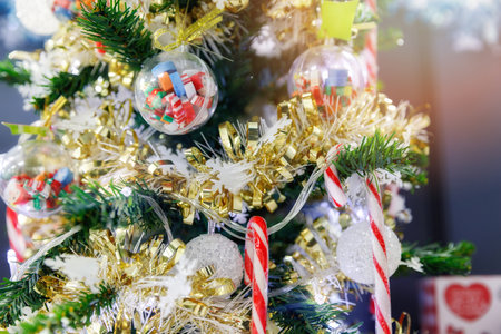 Decorated Christmas tree lights twinkling and sparkling.