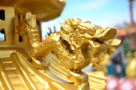 The golden dragon in the templeの写真素材