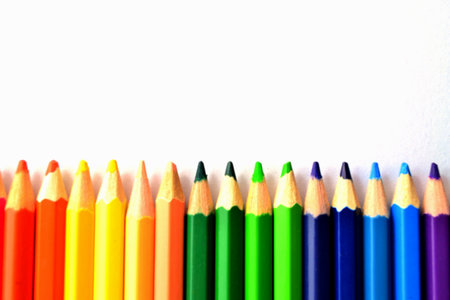 Rainbow of color pencils isolated on white backgroundの写真素材