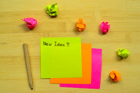 Discovery new idea is writing in post it notesの写真素材