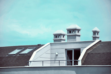 house terrace with blue skyの写真素材