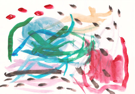 On a white background drawing drawn by multi-coloured paintsの写真素材