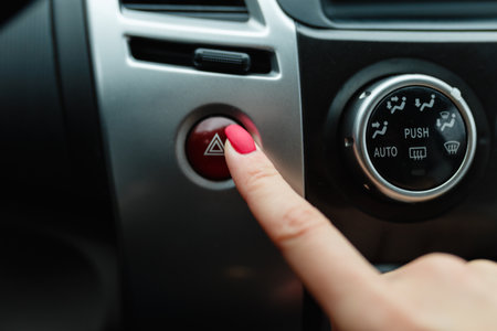 turning on car air conditioning system,finger hitting car emergency light botton,Hand tuning fm...