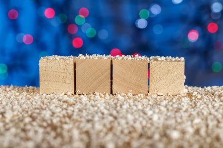 Cubes without labels. For Your design. Natural wood. Christmas theme.の写真素材